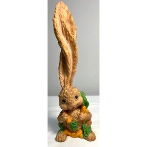 Vintage Bunny Figurine With Tall Ears Holding Carrots & Leaves